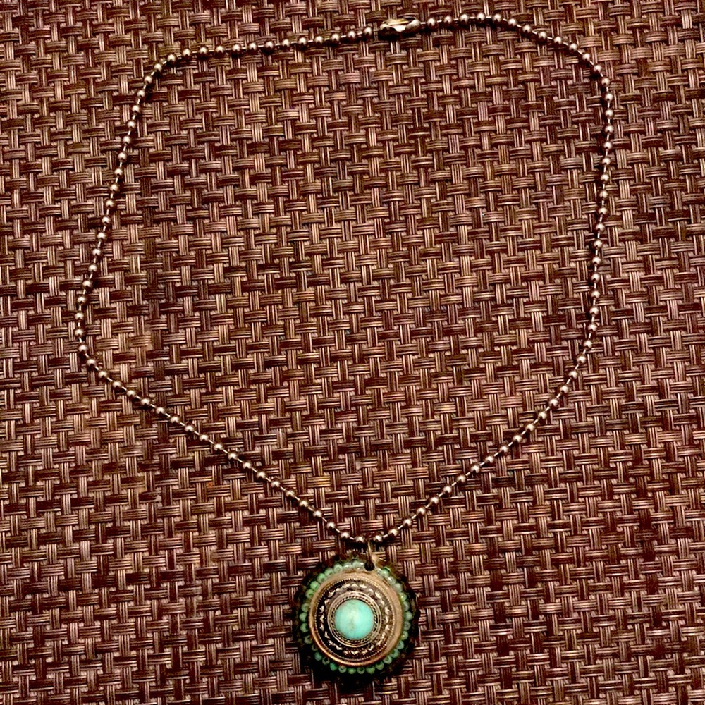 Unique bottle cap necklace turquoise gold